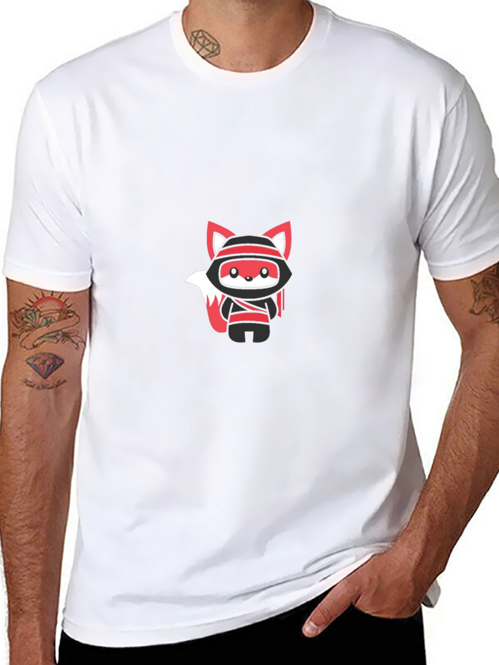 Ninja Fox Graphic Tee - Black Cotton Blend T-Shirt