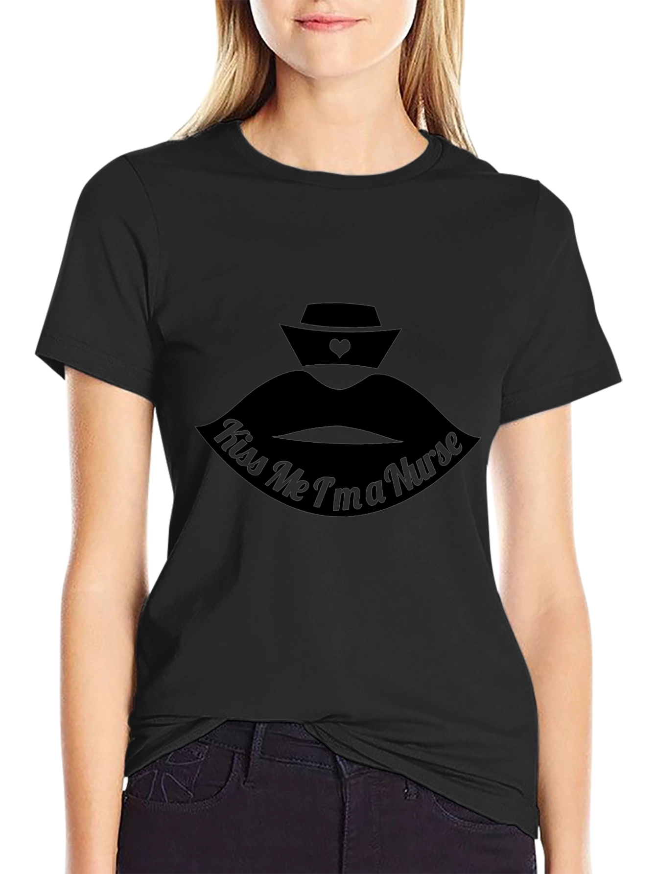 Kiss Me Im a Nurse - Black T-Shirt