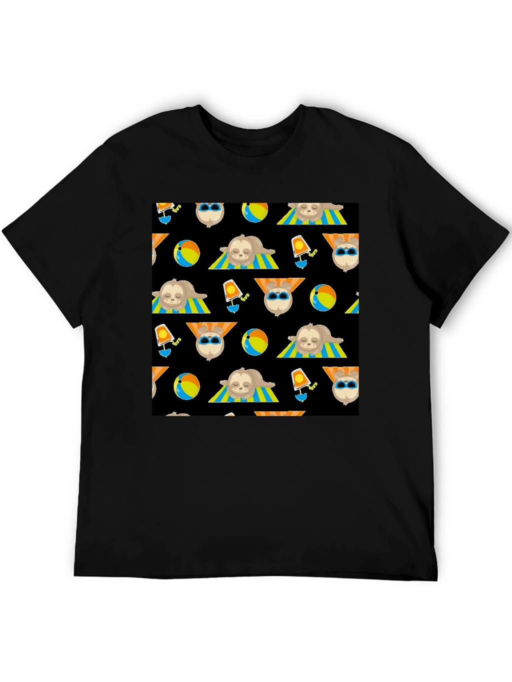 Summer Sloth Pattern Black T-Shirt