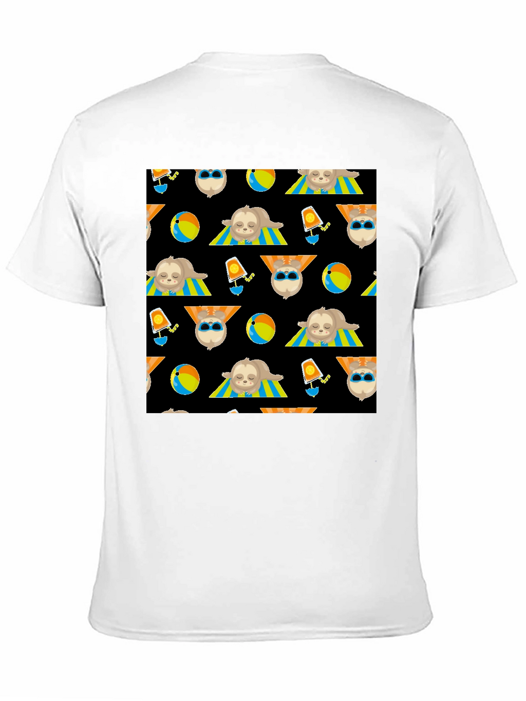 Summer Sloth Pattern Black T-Shirt