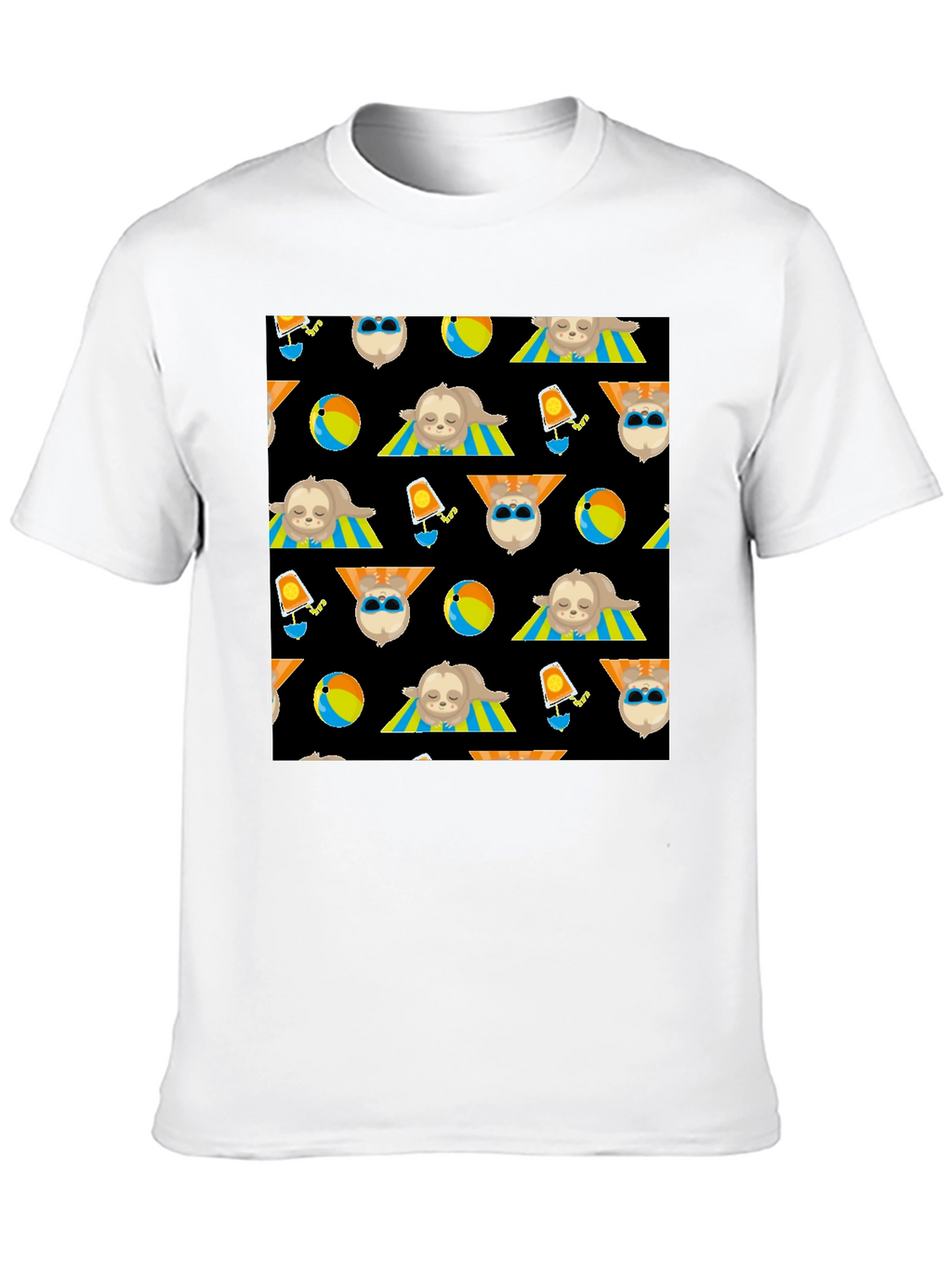 Summer Sloth Pattern Black T-Shirt