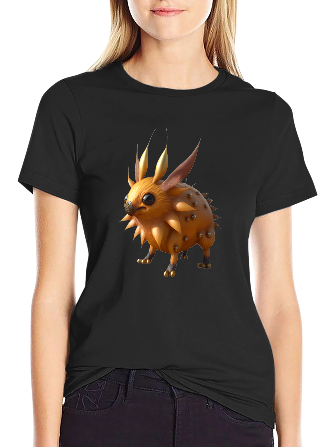 Spiky Creature Graphic Tee - Unisex Black T-Shirt