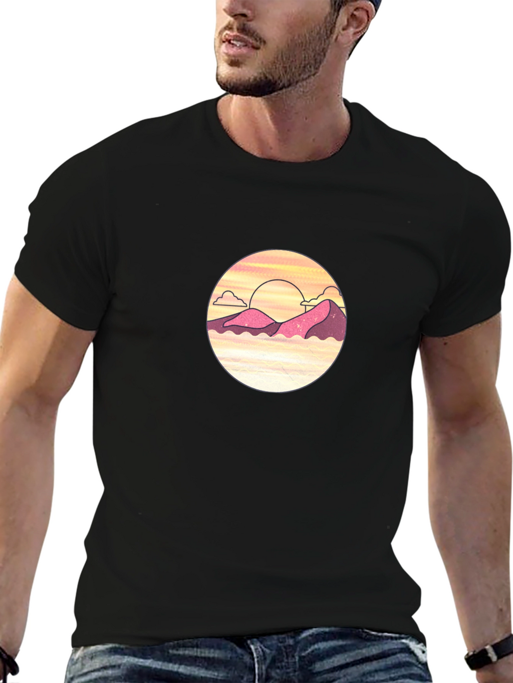Sunset Mountain Graphic Tee - Black