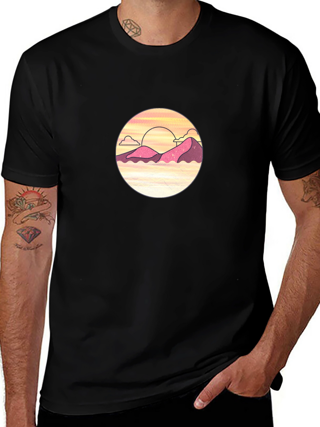 Sunset Mountain Graphic Tee - Black