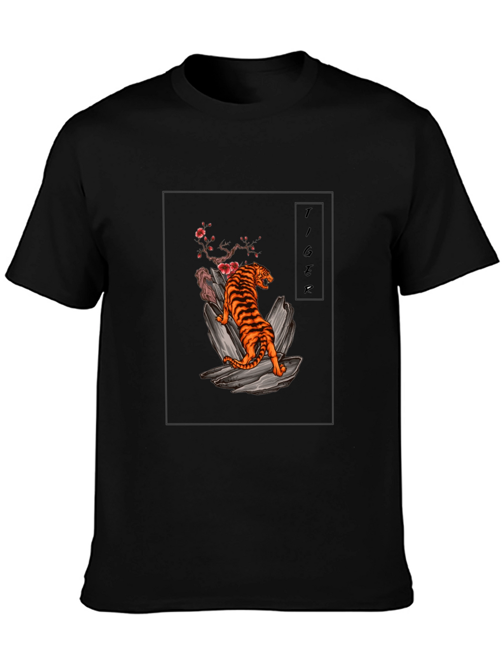 Tiger Graphic Tee - Black Cotton T-Shirt