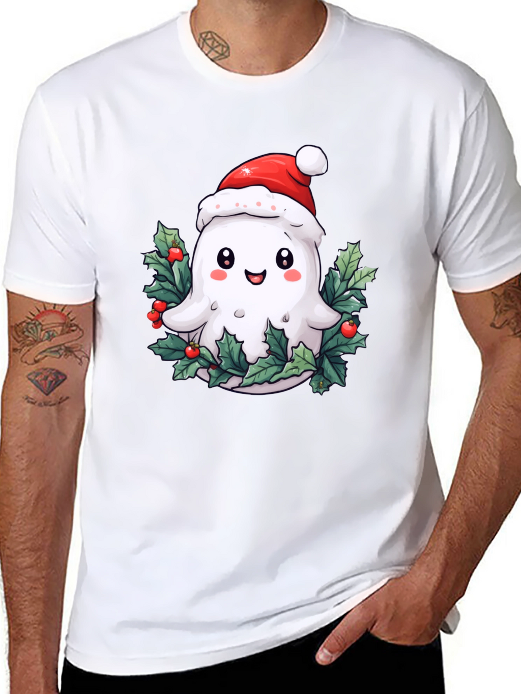 Festive Ghost T-Shirt - Holiday Spirit