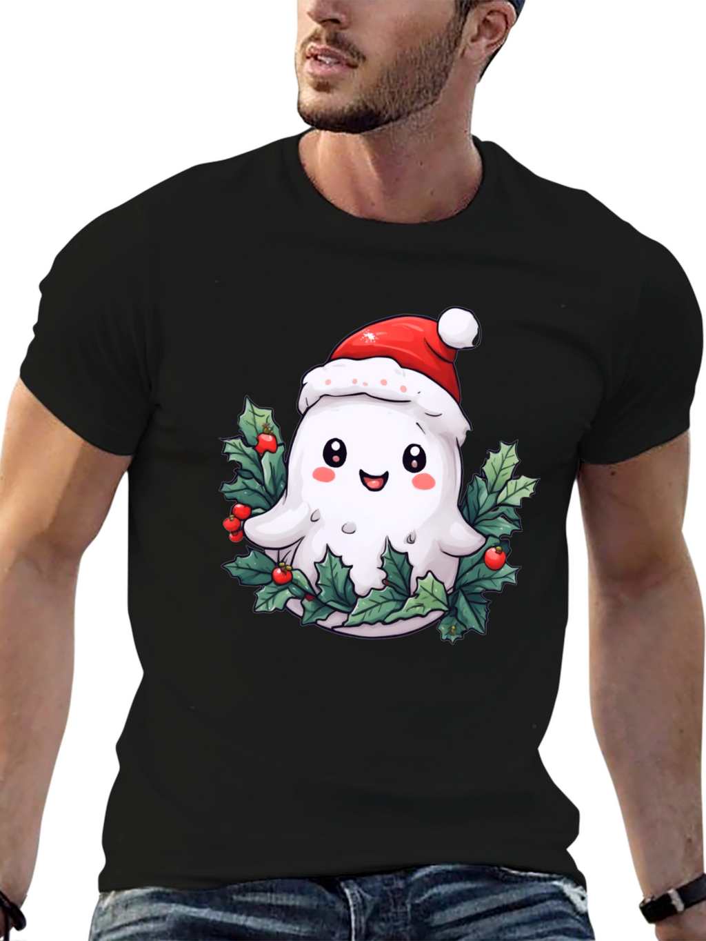 Festive Ghost T-Shirt - Holiday Spirit