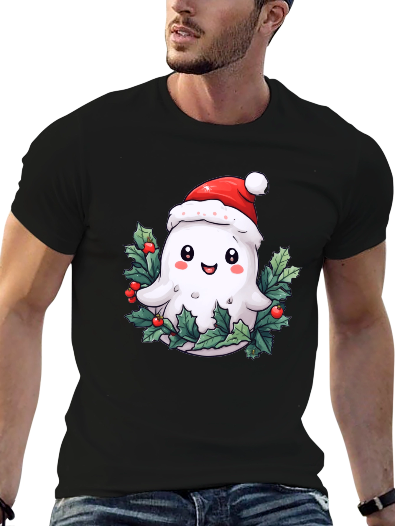 Festive Ghost T-Shirt - Holiday Spirit