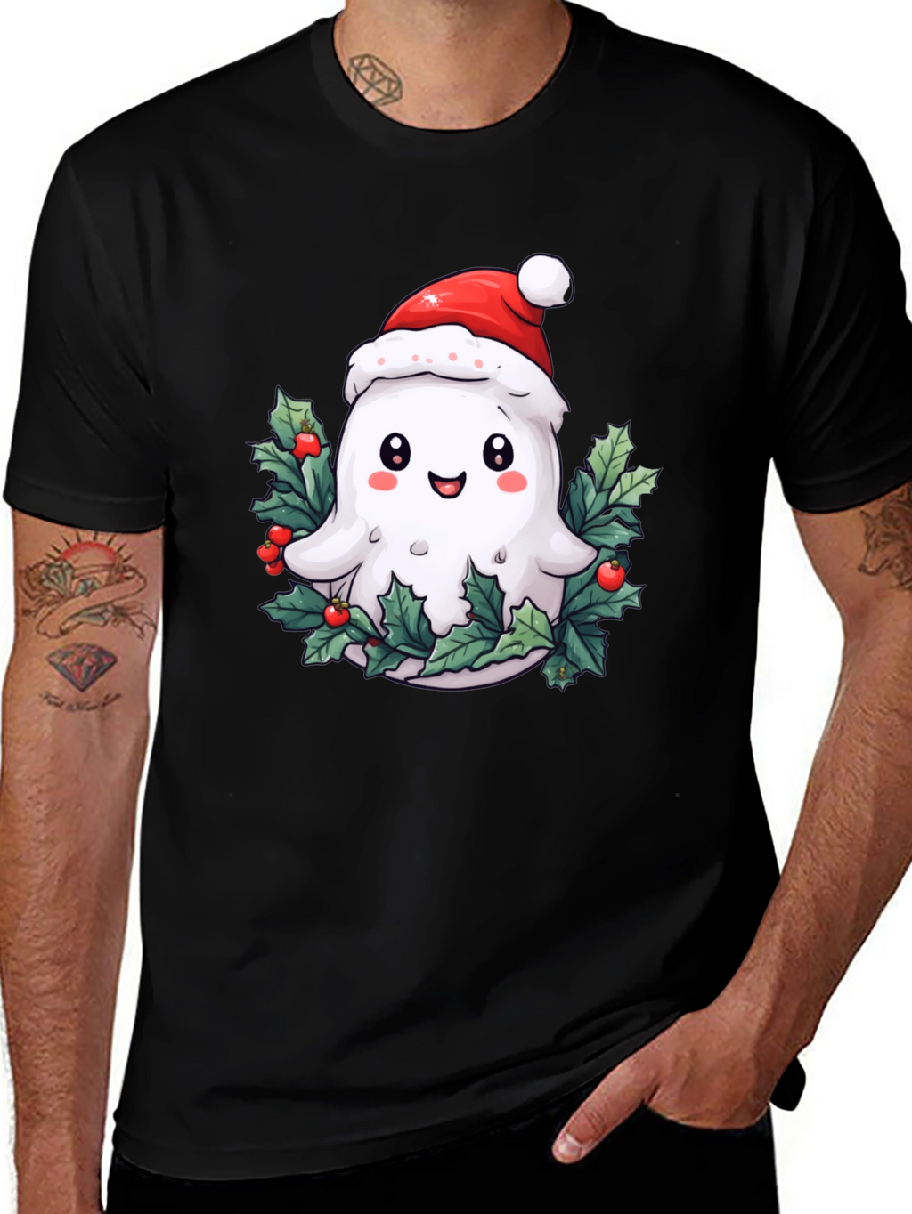 Festive Ghost T-Shirt - Holiday Spirit