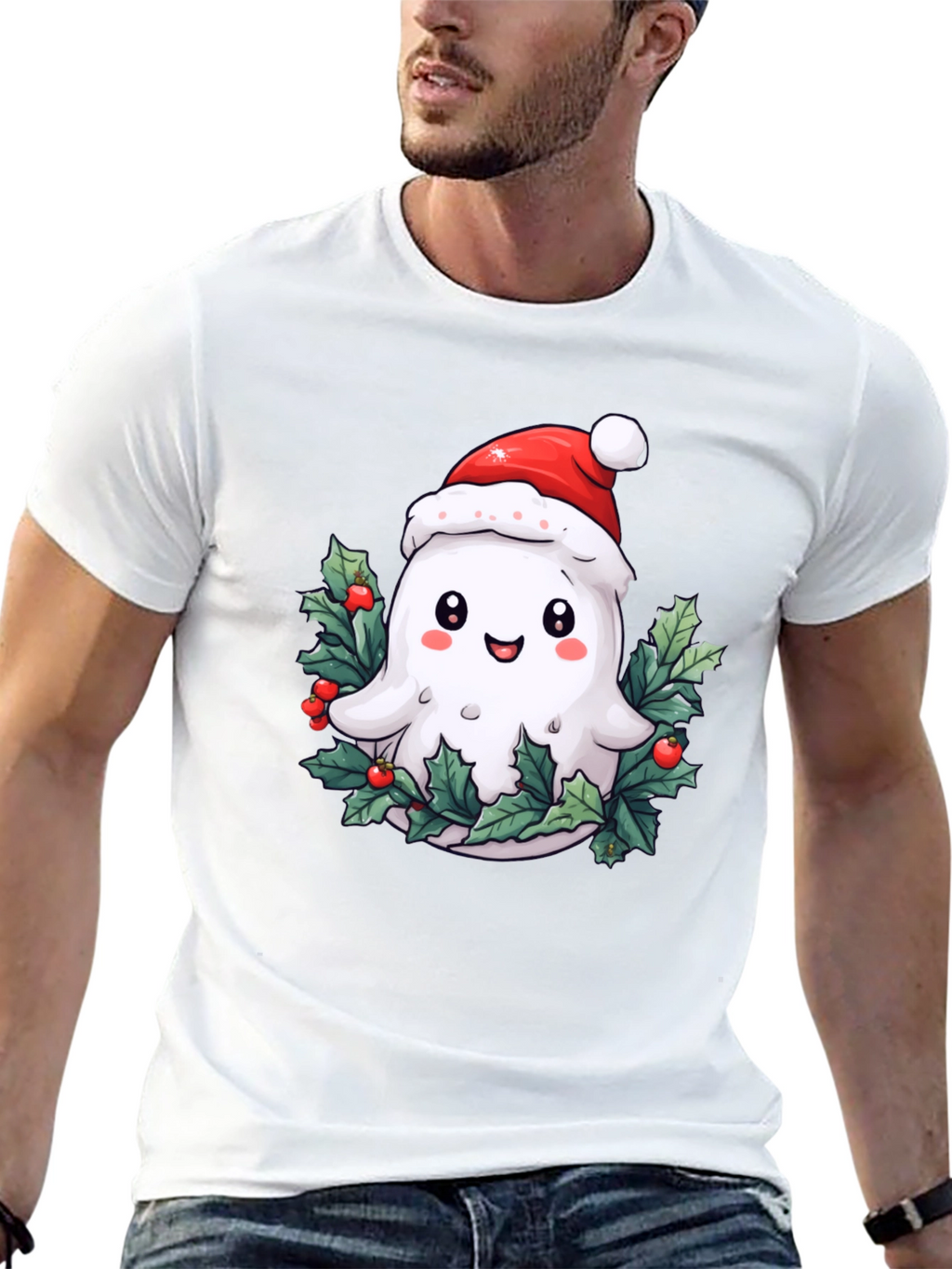 Festive Ghost T-Shirt - Holiday Spirit