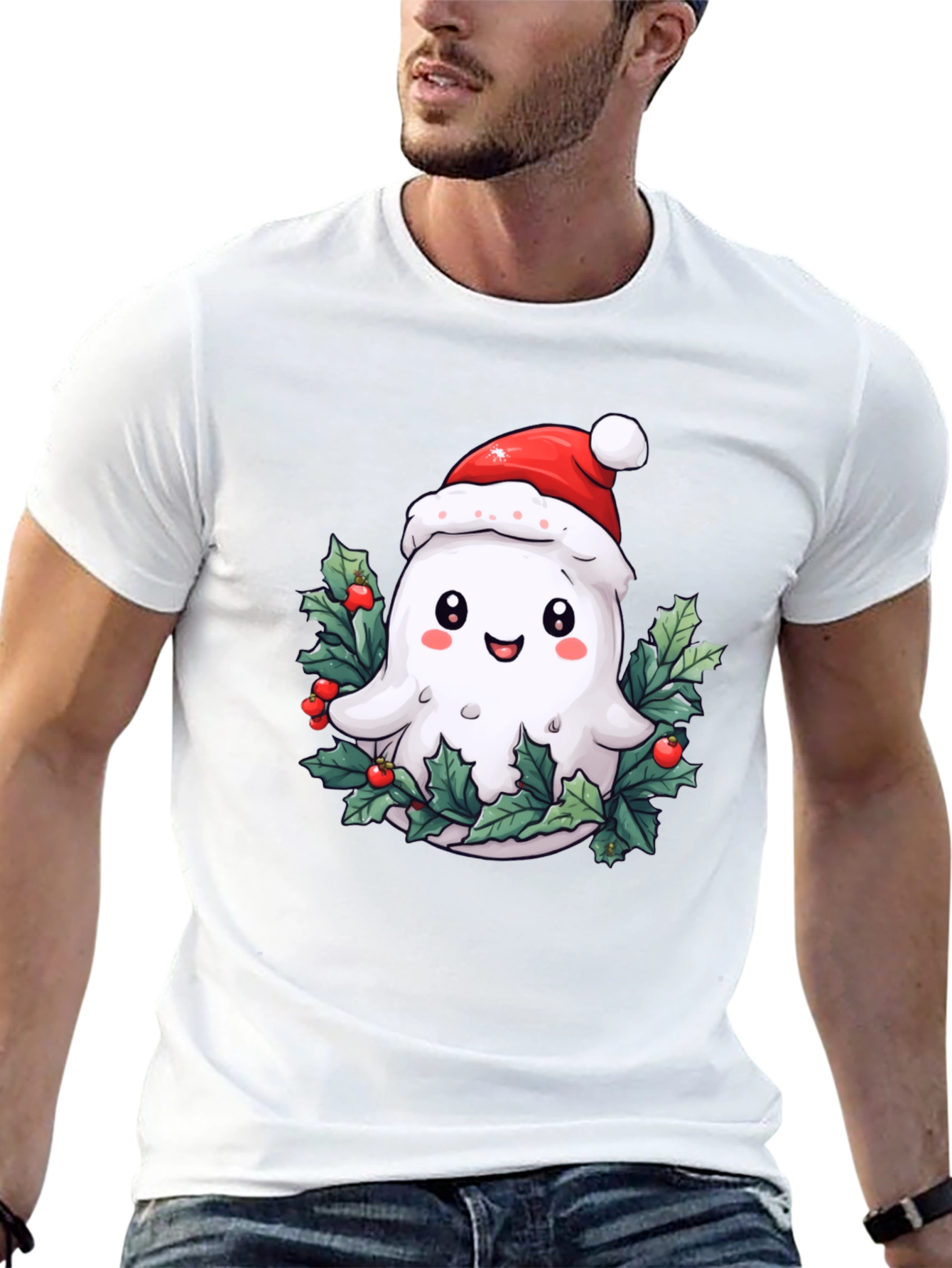 Festive Ghost T-Shirt - Holiday Spirit