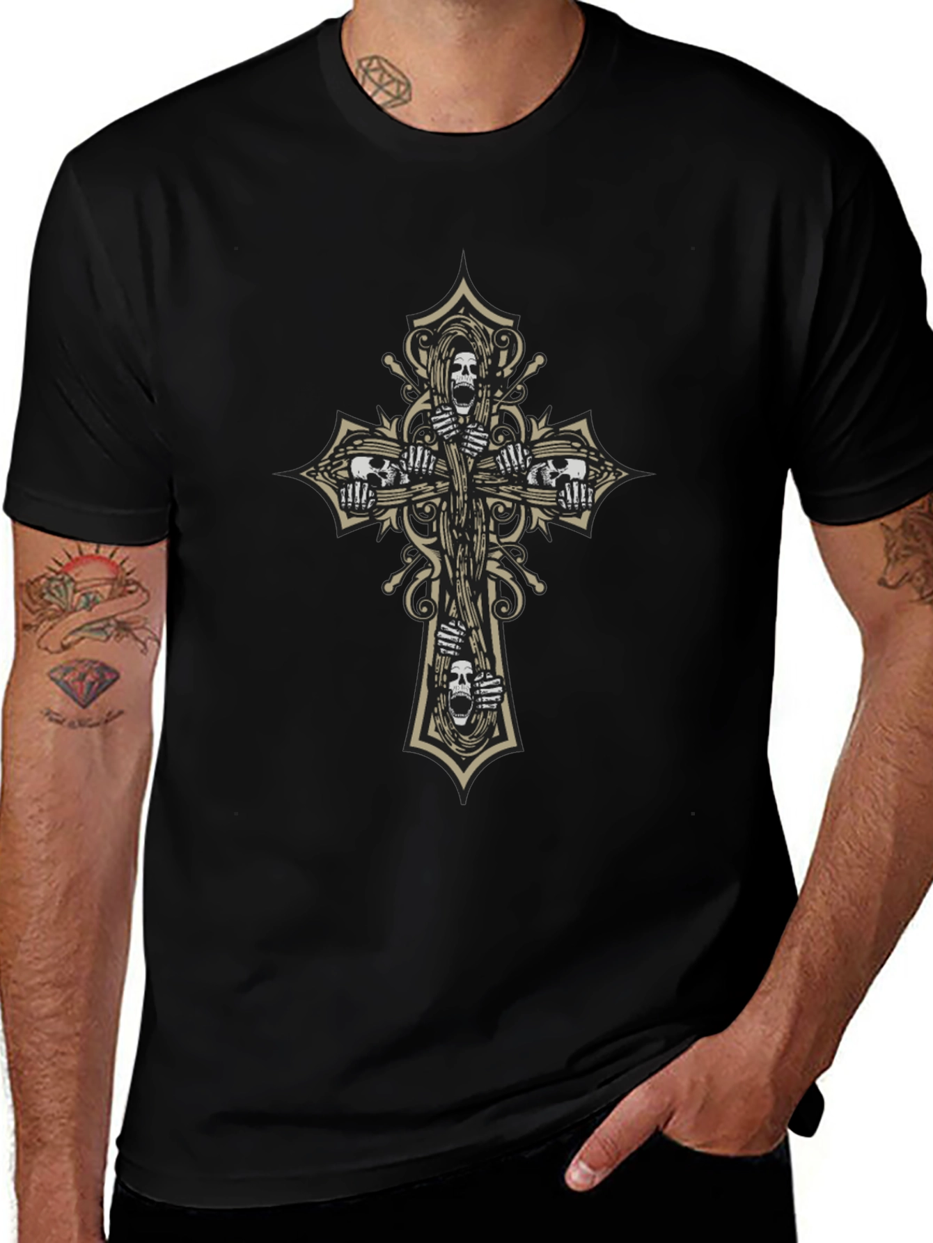 Skull Cross Graphic Tee - Edgy Dark Fashion
