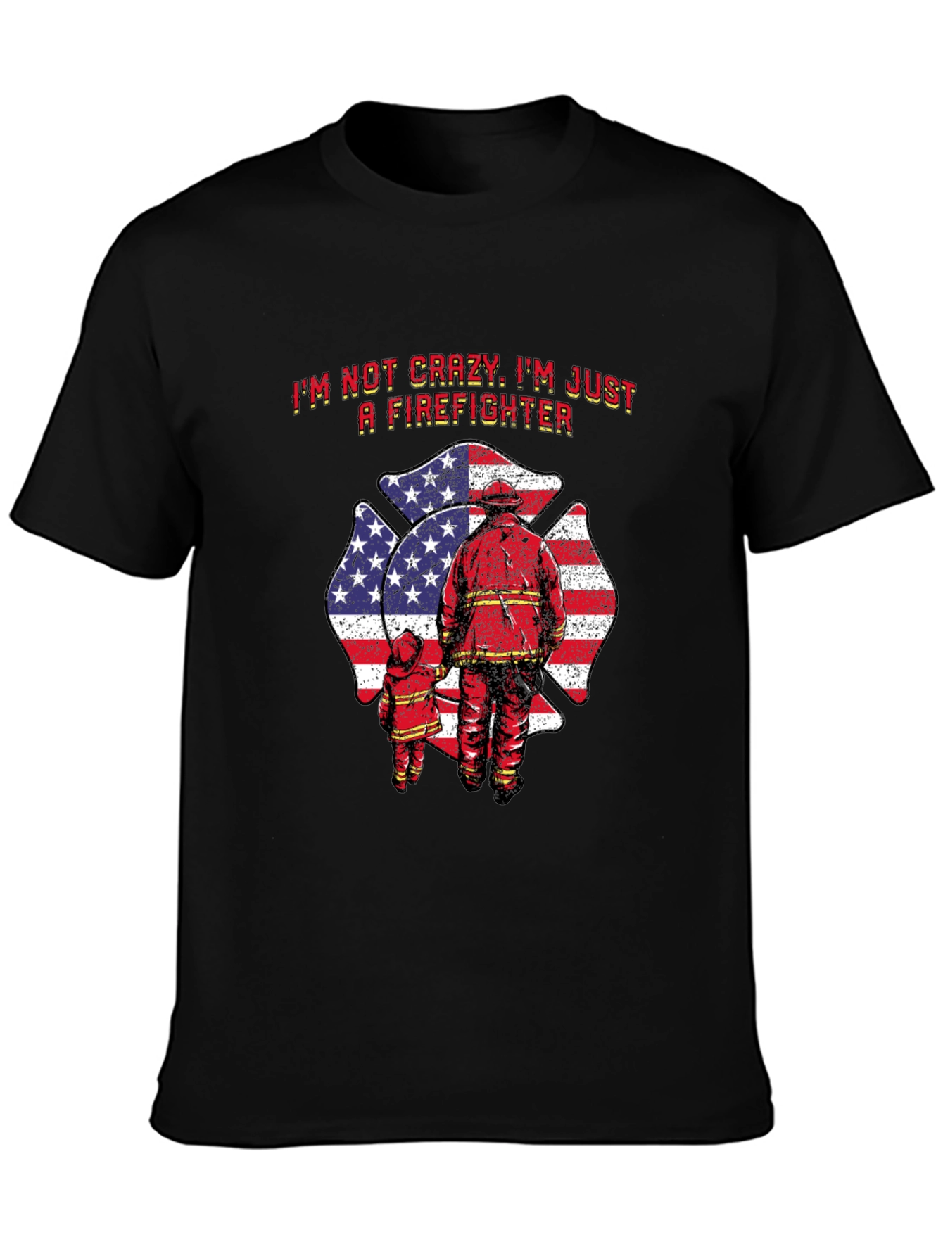 Firefighter Dad T-Shirt - American Flag Maltese Cross