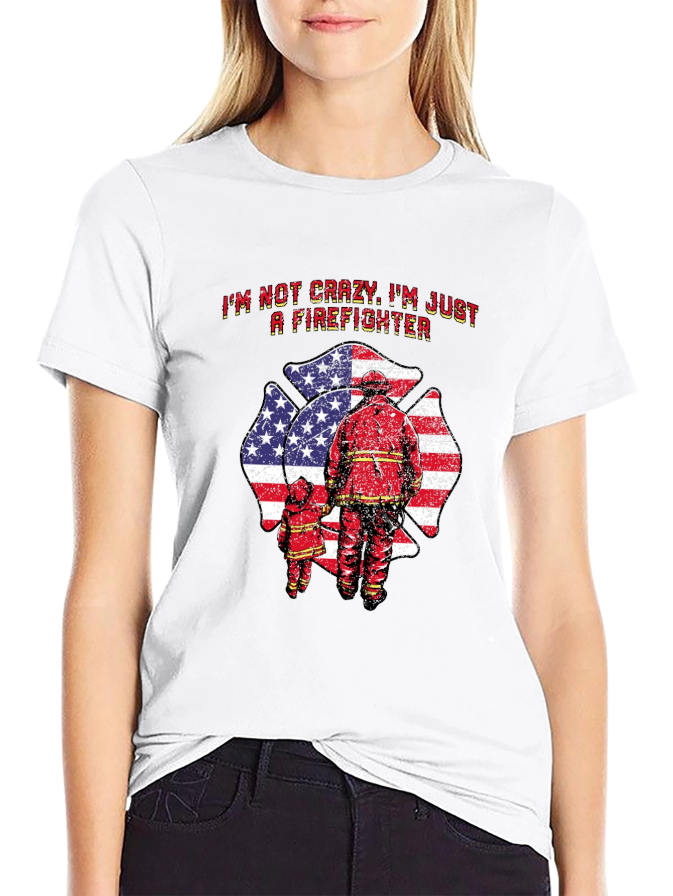 Firefighter Dad T-Shirt - American Flag Maltese Cross