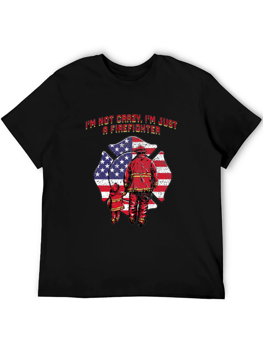 Firefighter Dad T-Shirt - American Flag Maltese Cross