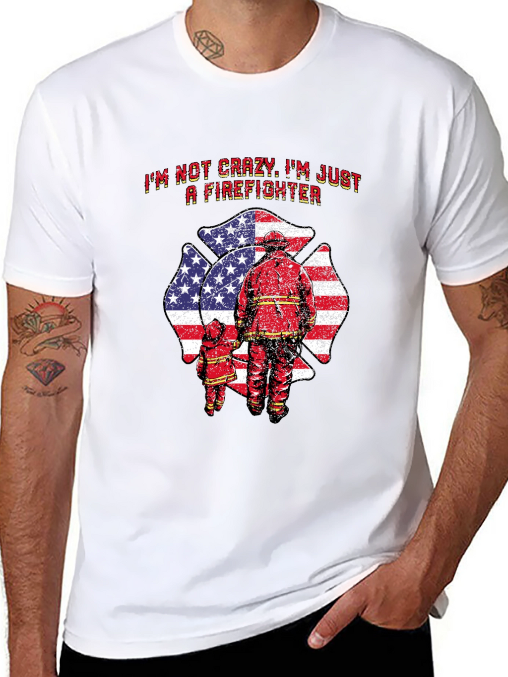 Firefighter Dad T-Shirt - American Flag Maltese Cross