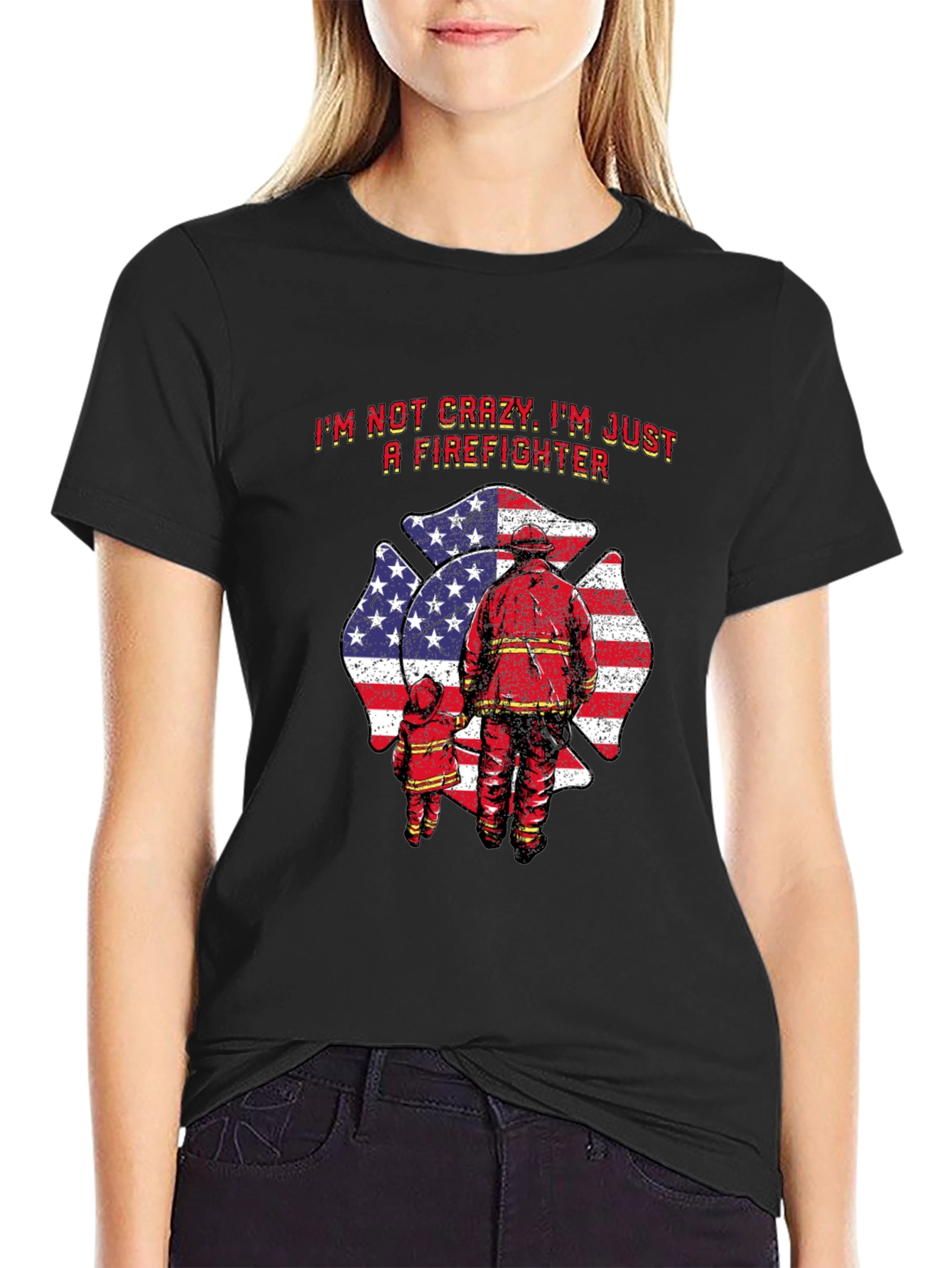 Firefighter Dad T-Shirt - American Flag Maltese Cross