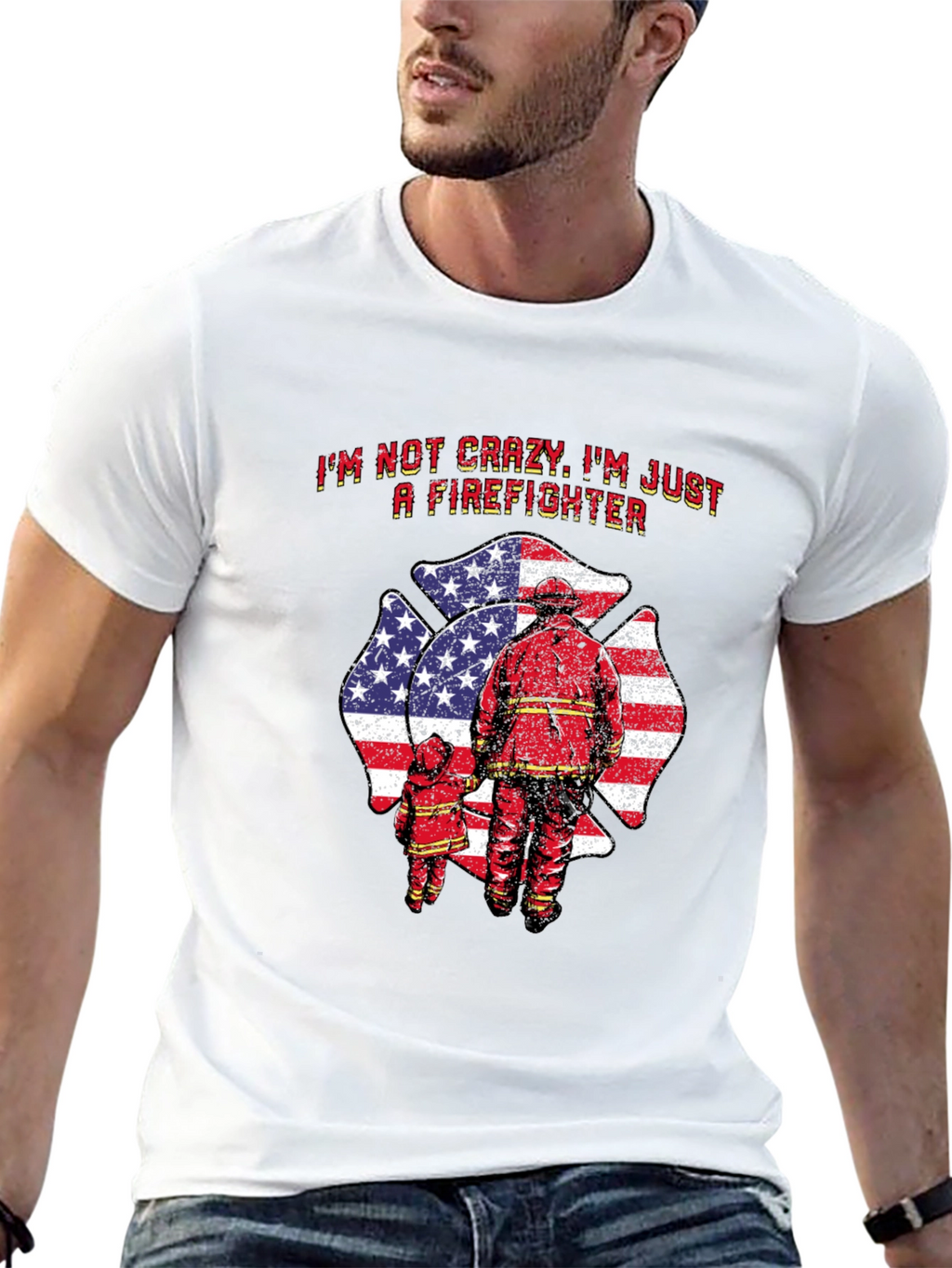 Firefighter Dad T-Shirt - American Flag Maltese Cross