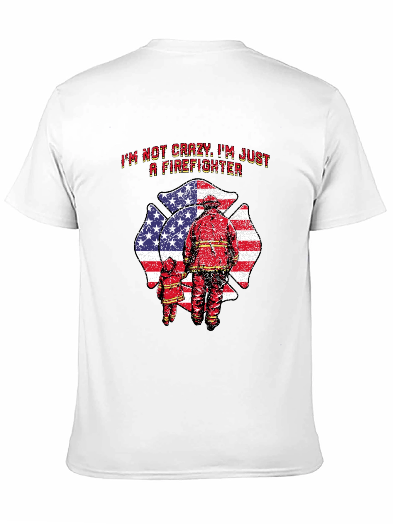 Firefighter Dad T-Shirt - American Flag Maltese Cross