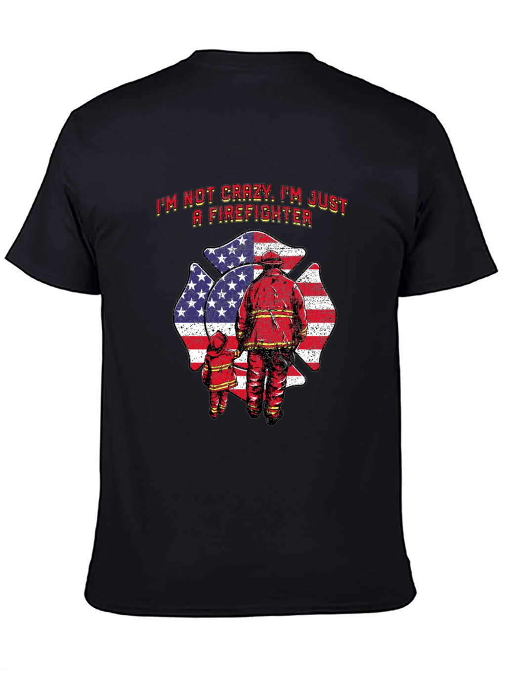 Firefighter Dad T-Shirt - American Flag Maltese Cross