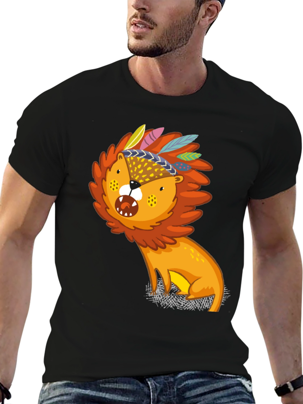 Lion Graphic Print Black Tee