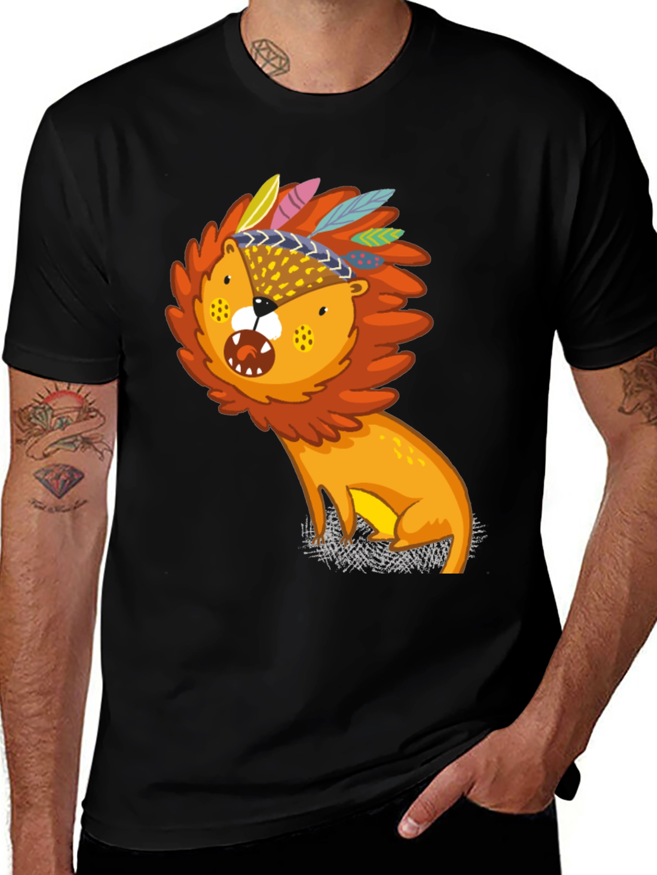 Lion Graphic Print Black Tee