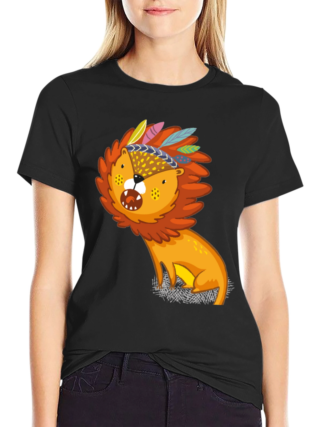 Lion Graphic Print Black Tee