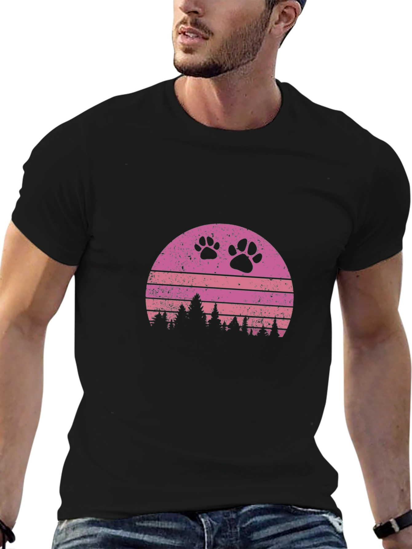 Retro Sunset Paw Print T-Shirt