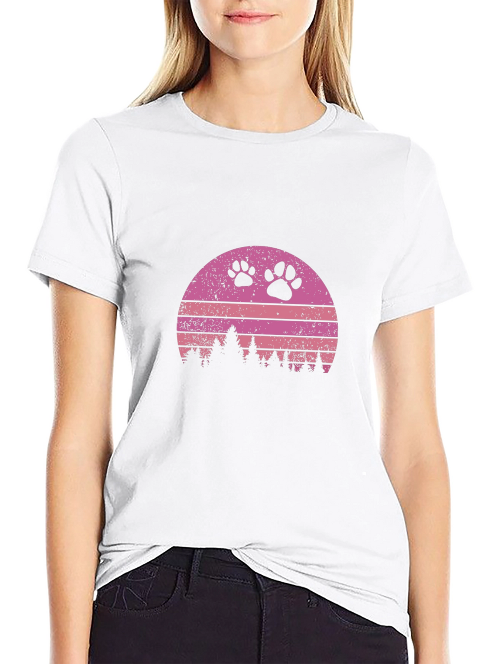 Retro Sunset Paw Print T-Shirt