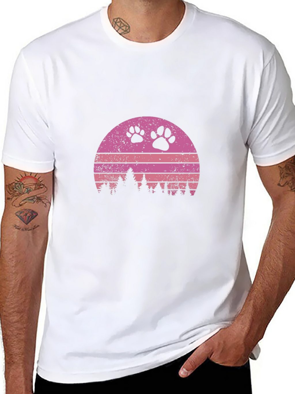 Retro Sunset Paw Print T-Shirt