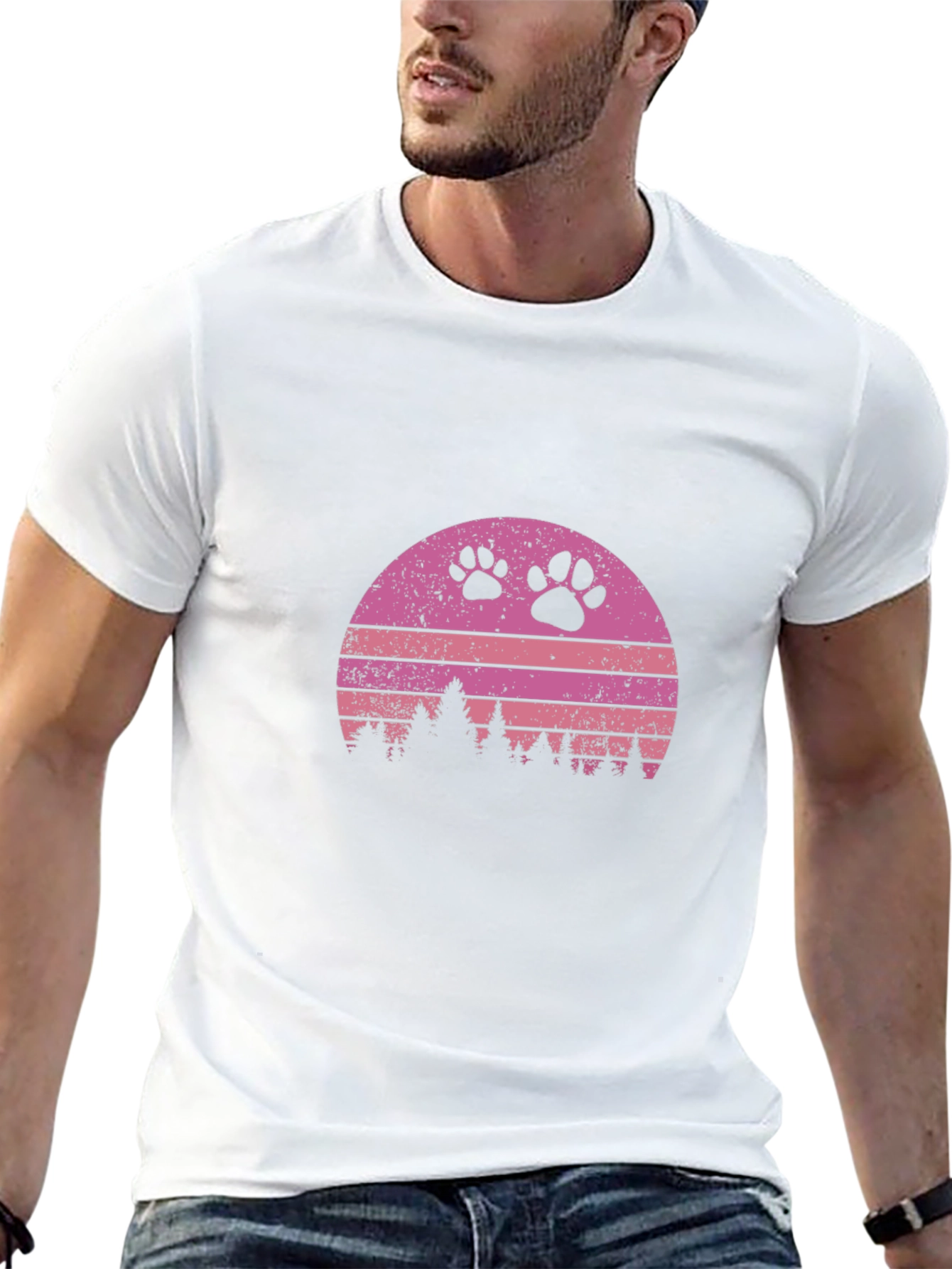 Retro Sunset Paw Print T-Shirt