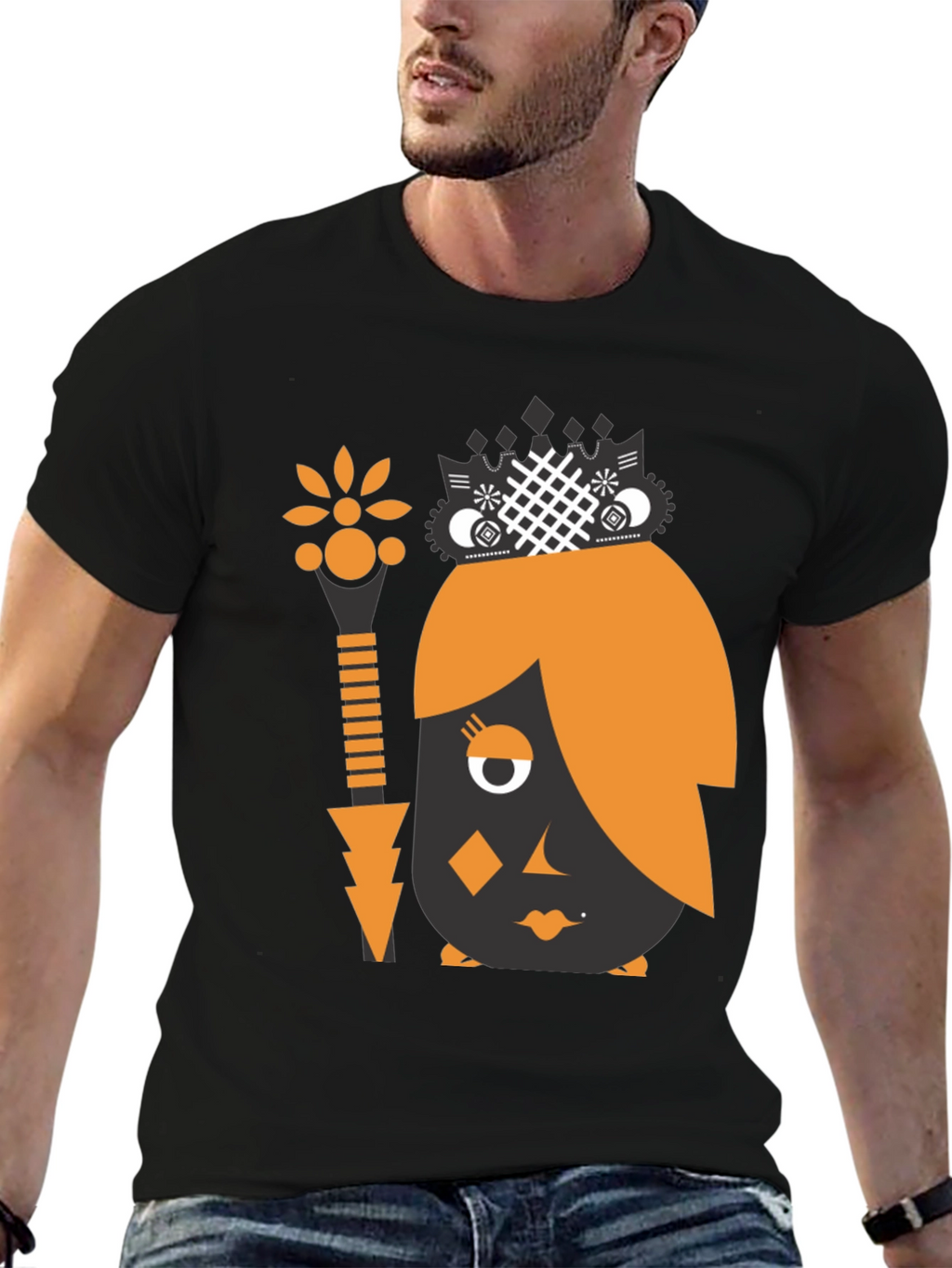 Abstract Graphic Print Black Tee