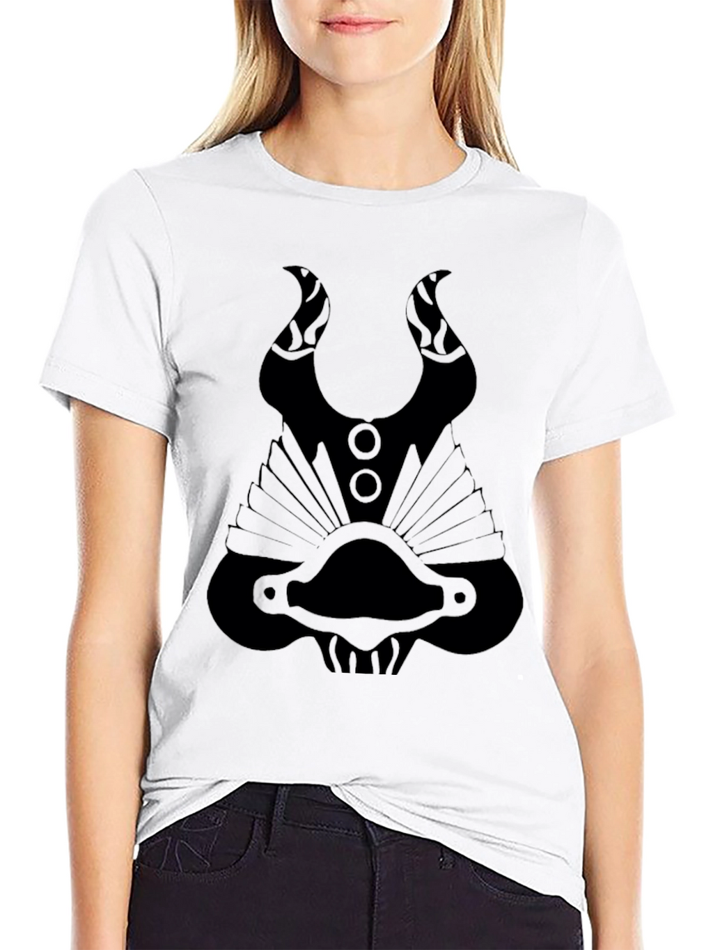 Black Graphic Tee - Abstract Mask Design