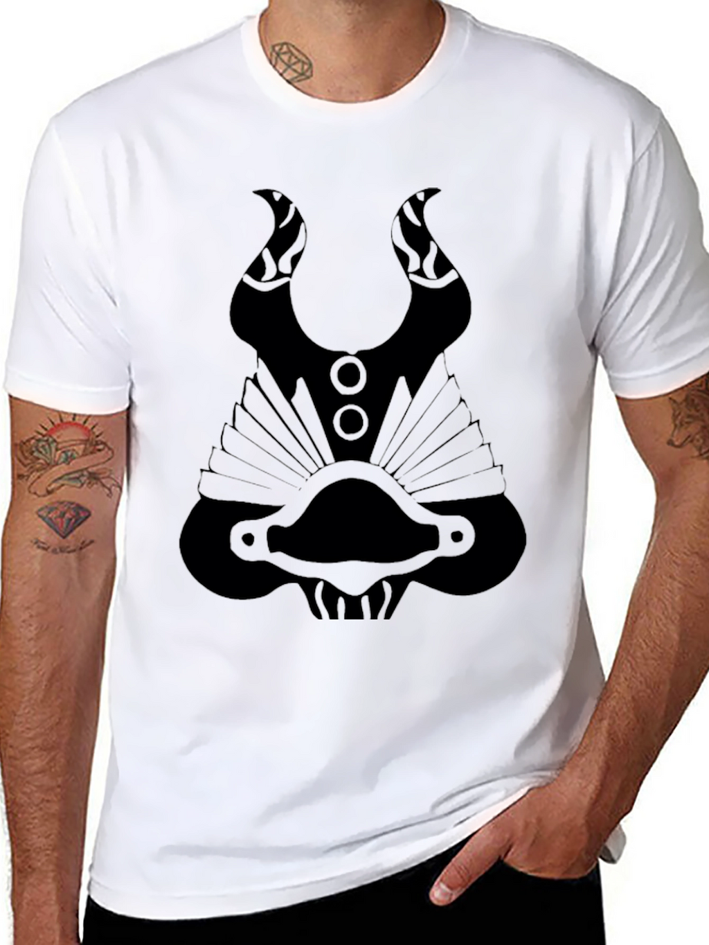 Black Graphic Tee - Abstract Mask Design