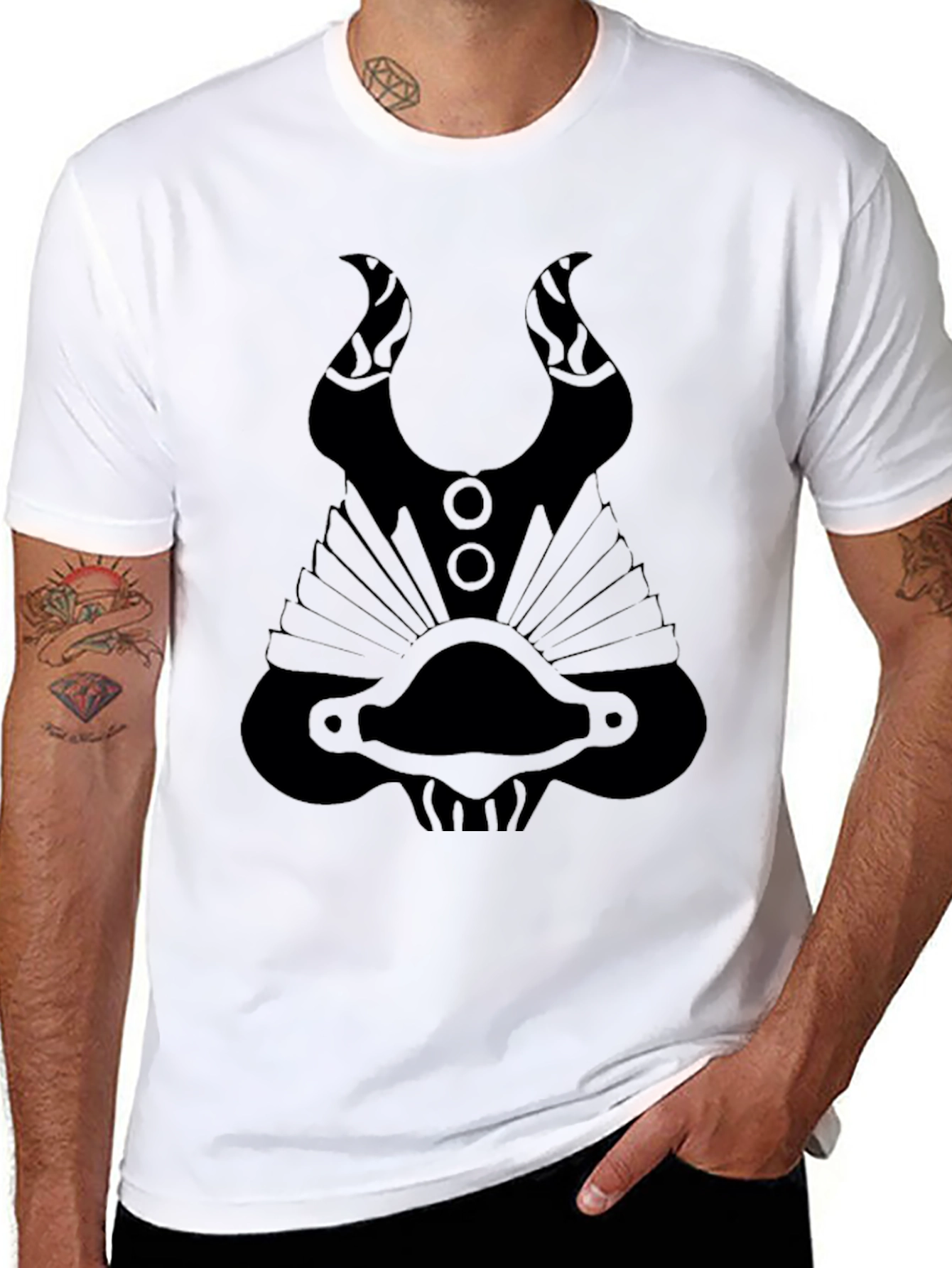 Black Graphic Tee - Abstract Mask Design