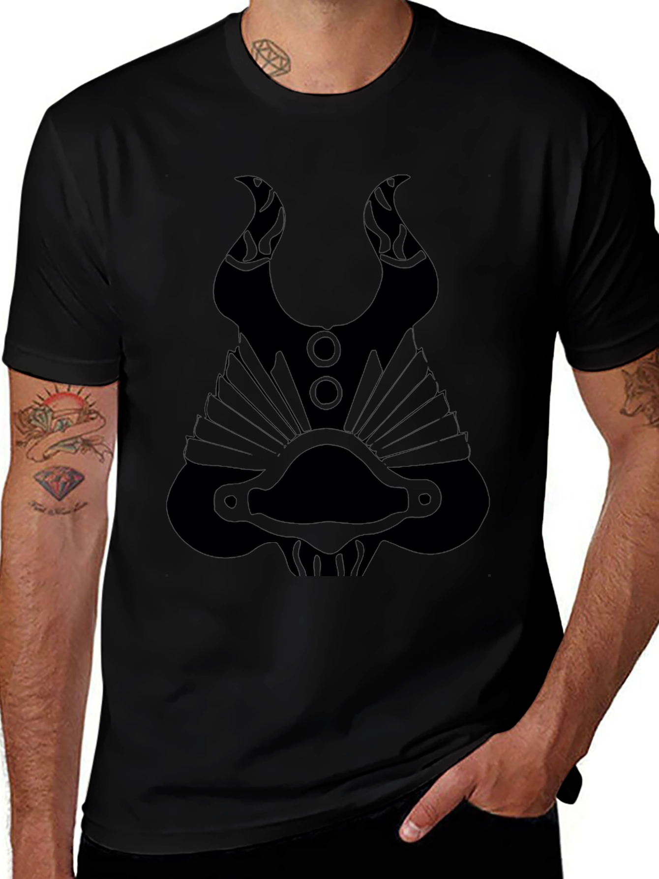 Black Graphic Tee - Abstract Mask Design