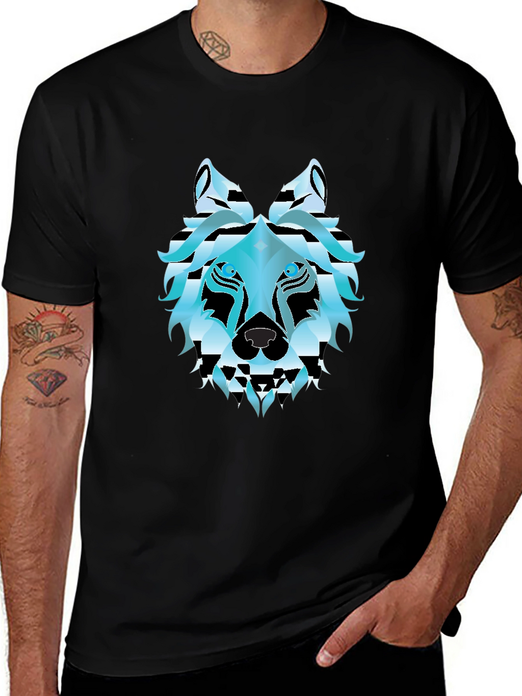 Geometric Wolf Graphic Tee - Stylish Black T-Shirt