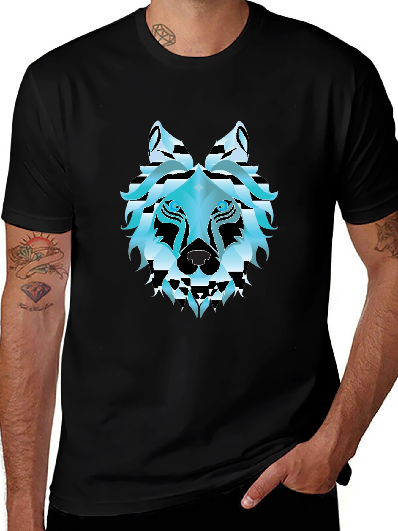 Geometric Wolf Graphic Tee - Stylish Black T-Shirt