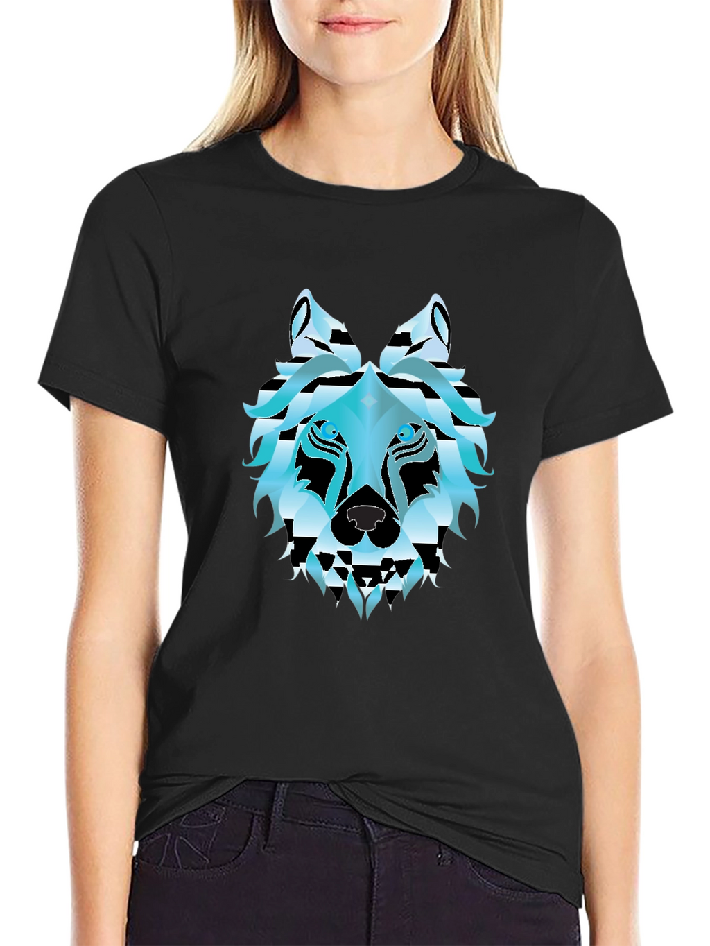 Geometric Wolf Graphic Tee - Stylish Black T-Shirt
