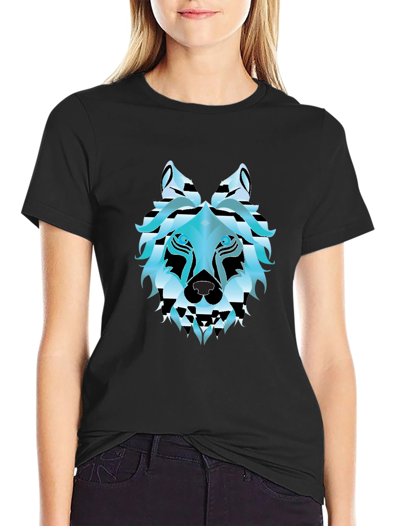 Geometric Wolf Graphic Tee - Stylish Black T-Shirt