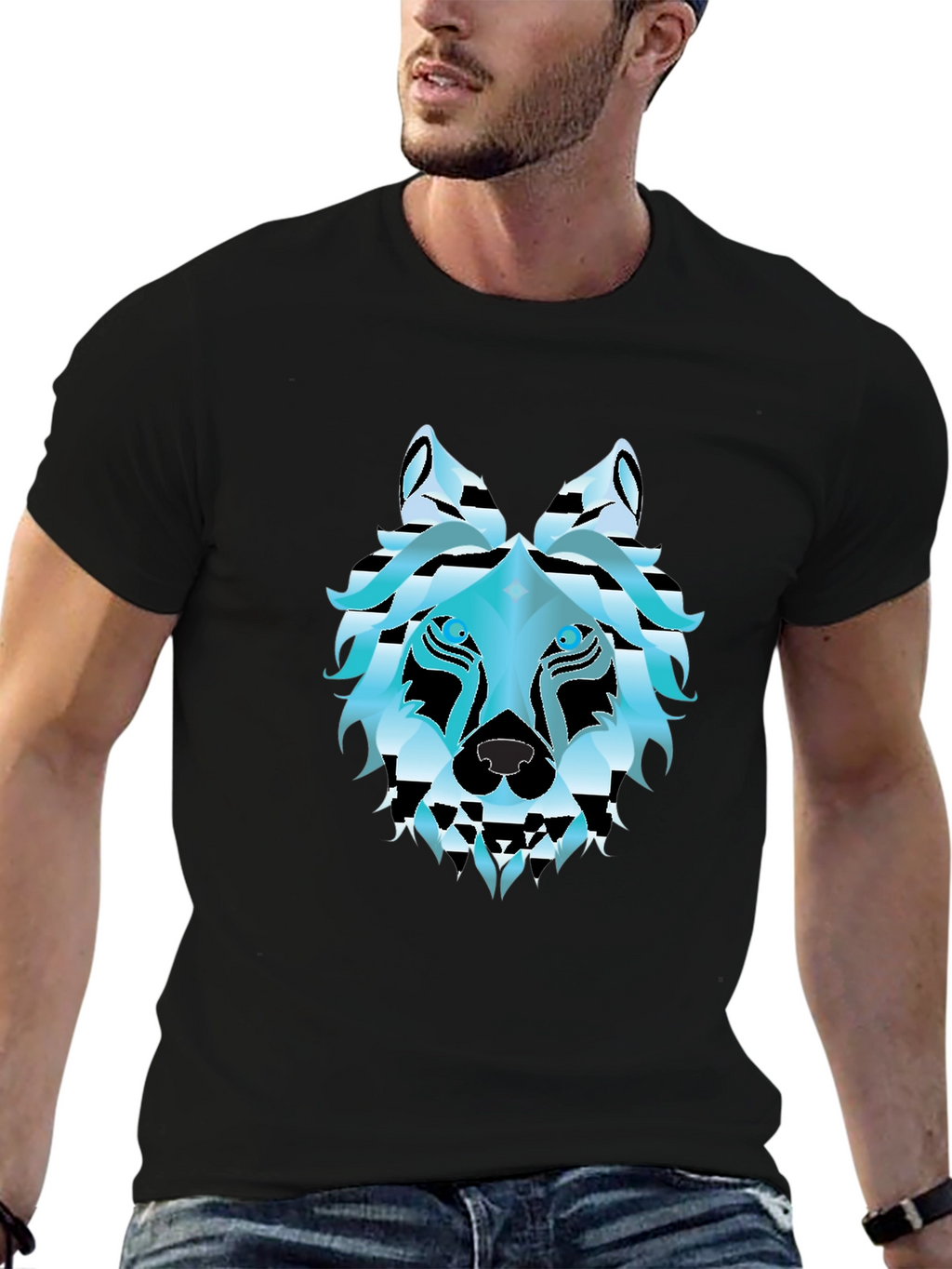 Geometric Wolf Graphic Tee - Stylish Black T-Shirt