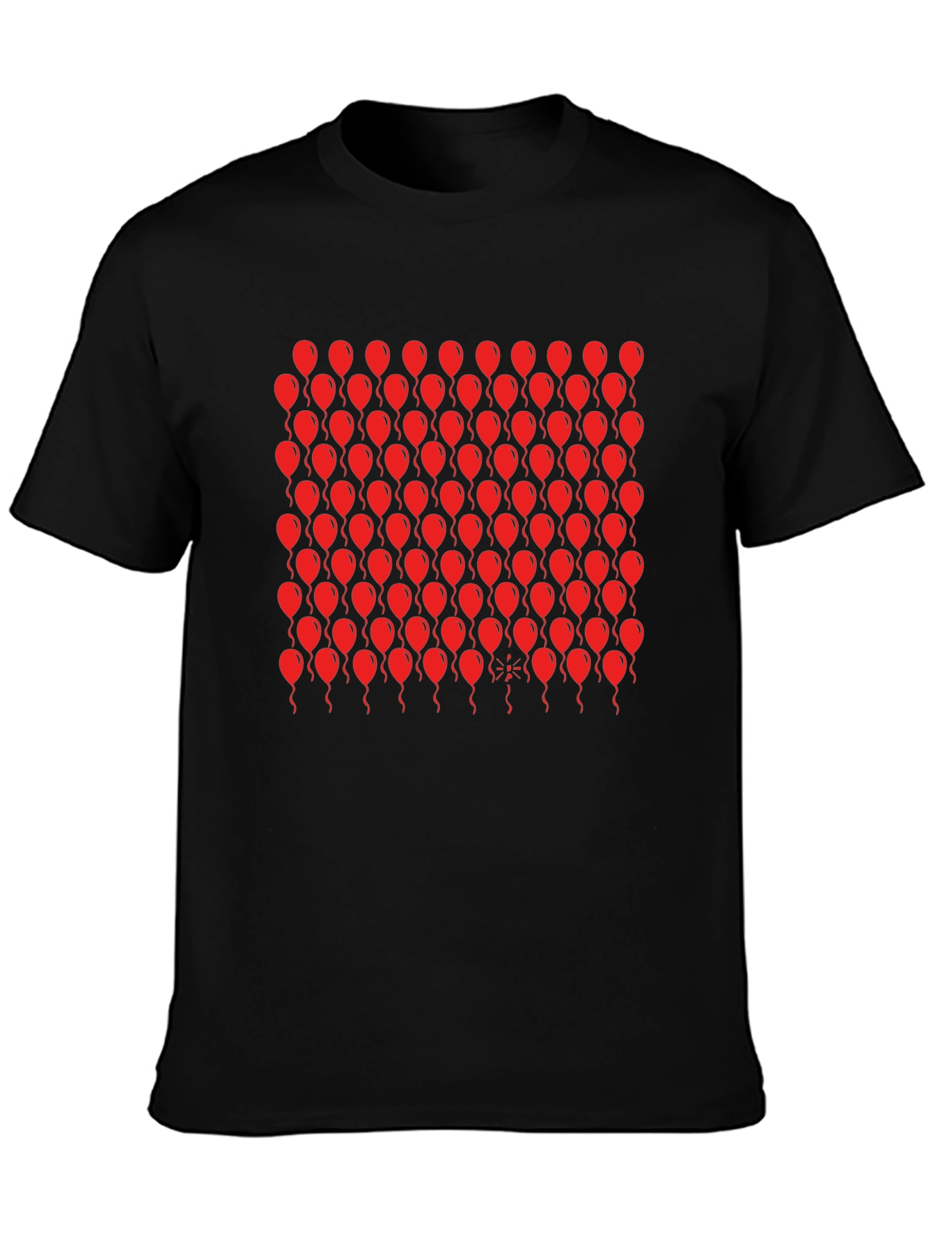 Black T-Shirt with Red Balloon Pattern