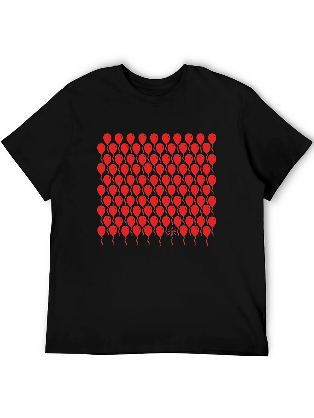 Black T-Shirt with Red Balloon Pattern