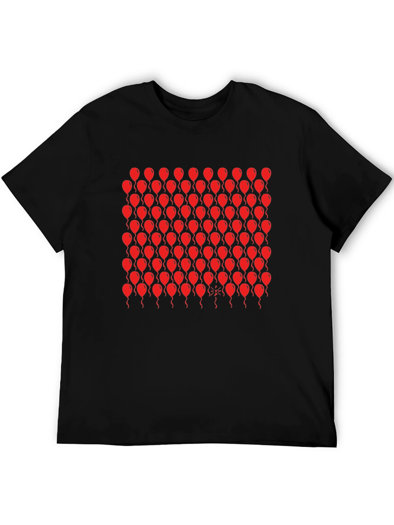 Black T-Shirt with Red Balloon Pattern