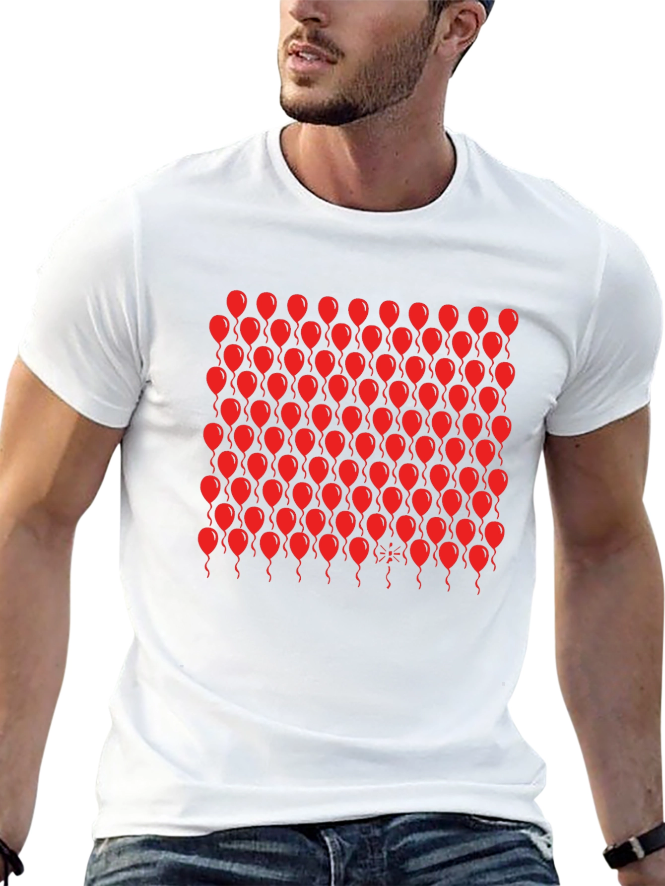 Black T-Shirt with Red Balloon Pattern