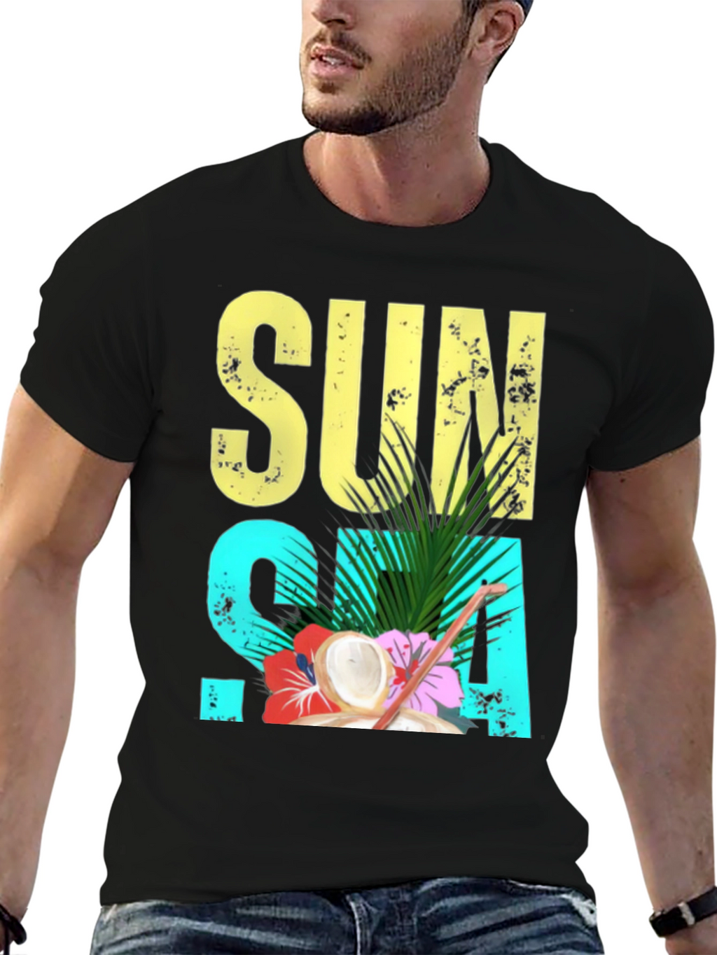 Sun Sea Summer T-Shirt - Coconut Tropical Design