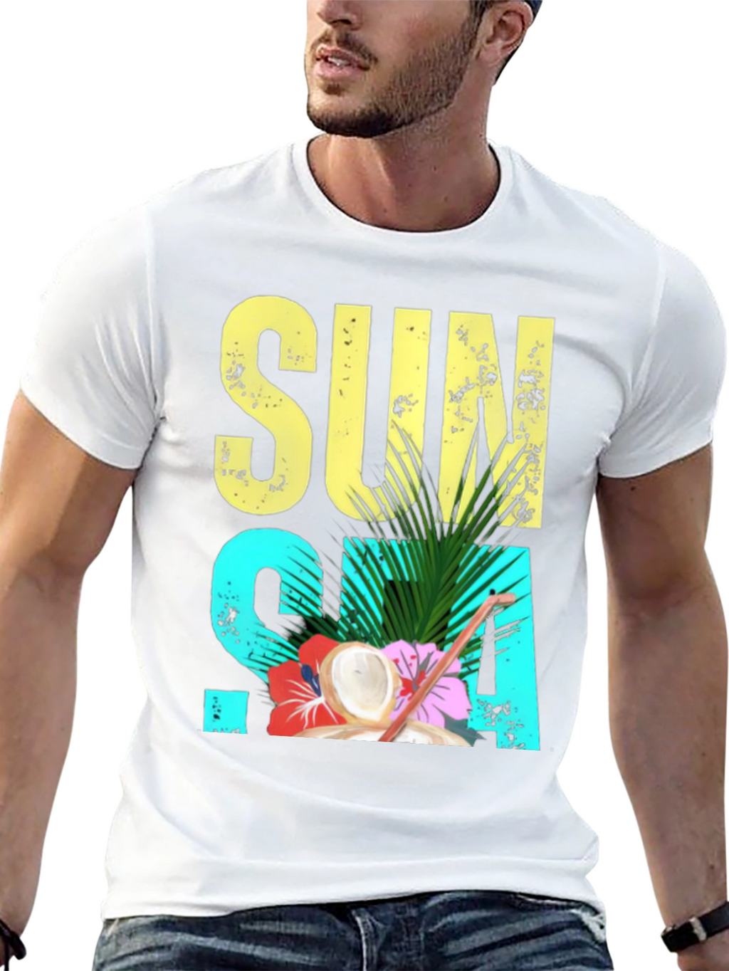 Sun Sea Summer T-Shirt - Coconut Tropical Design