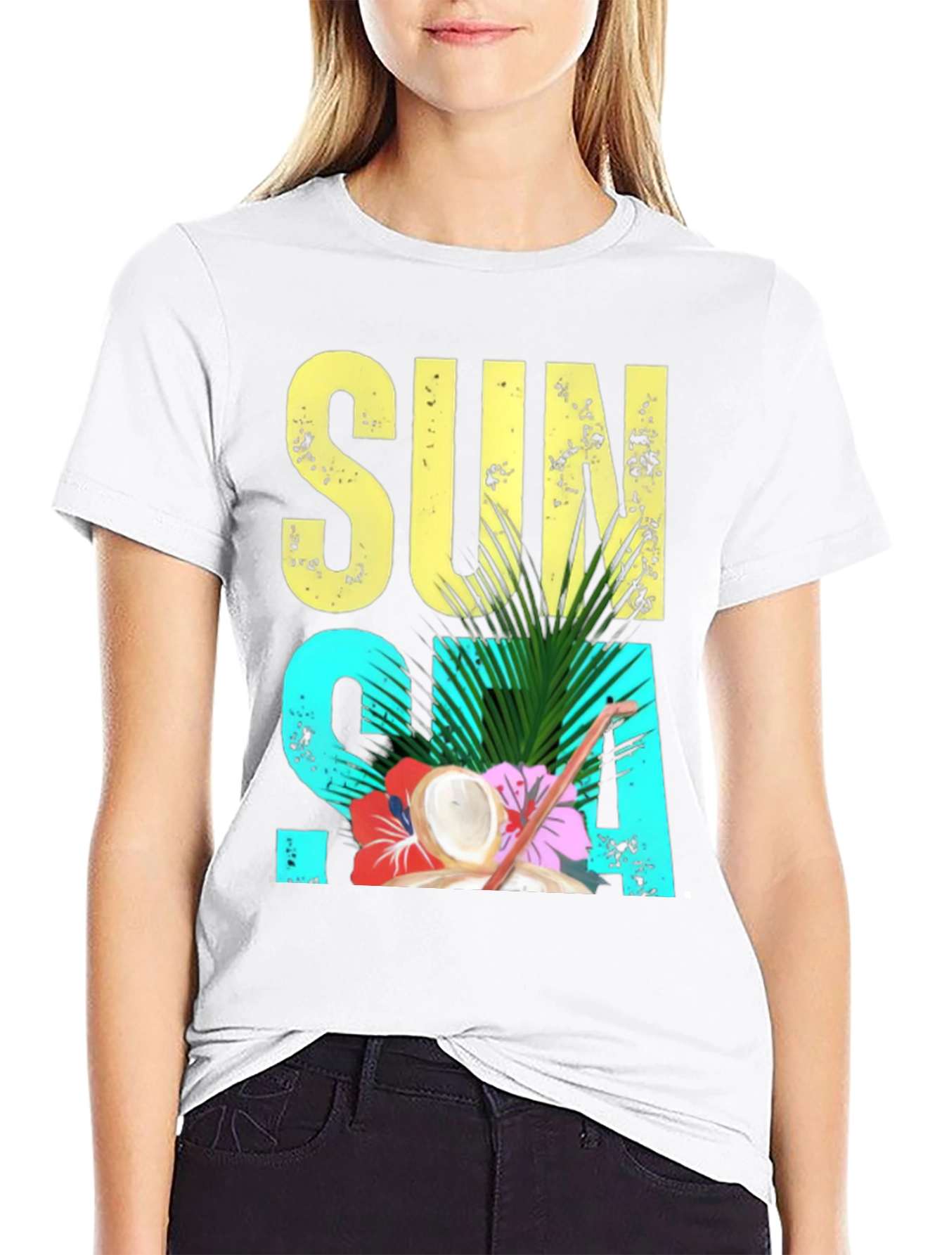 Sun Sea Summer T-Shirt - Coconut Tropical Design