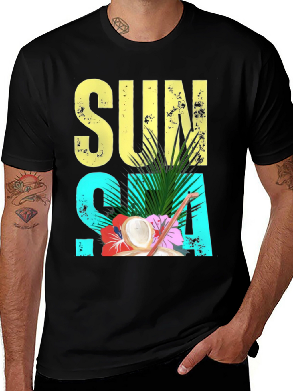 Sun Sea Summer T-Shirt - Coconut Tropical Design