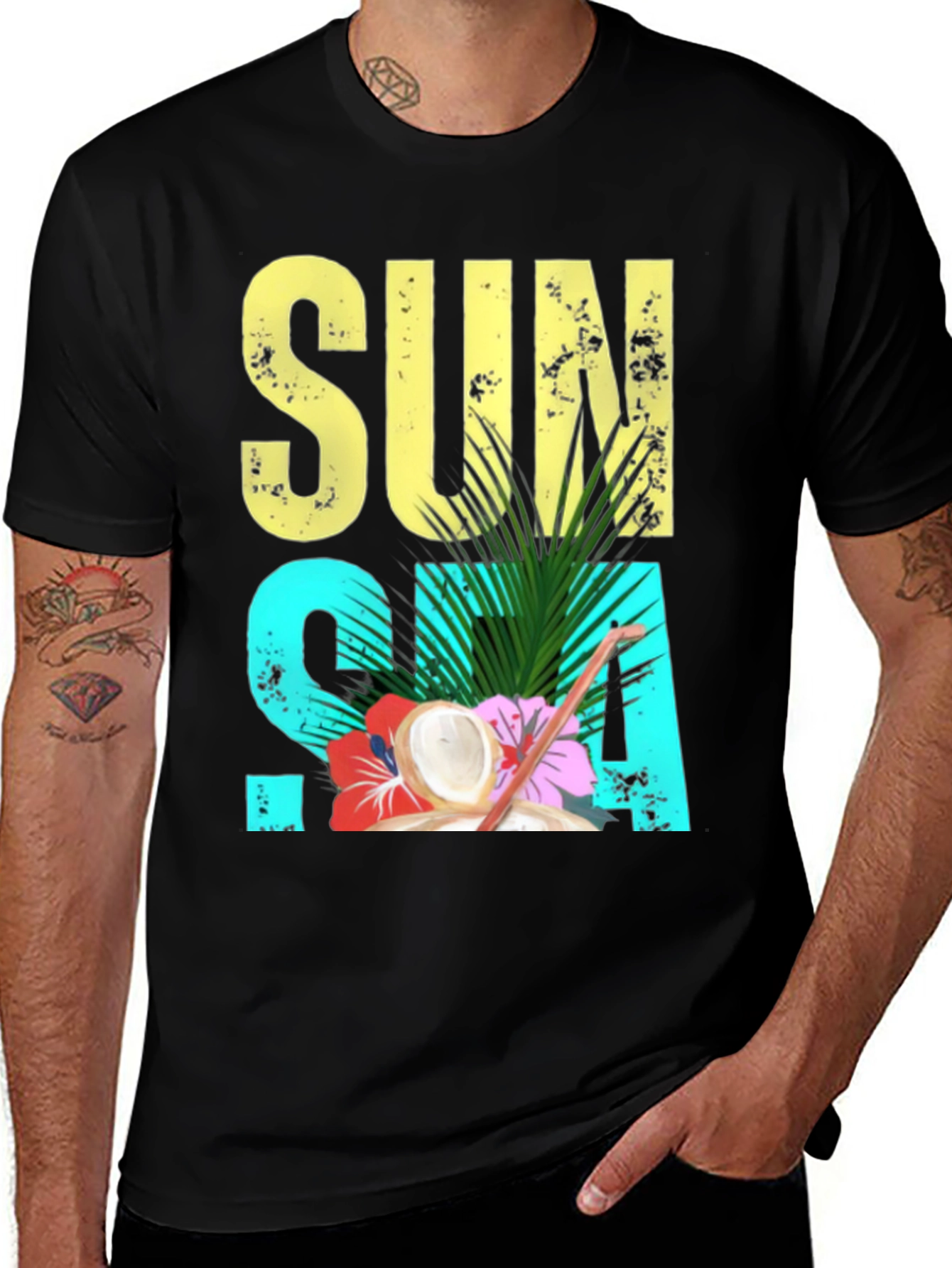 Sun Sea Summer T-Shirt - Coconut Tropical Design